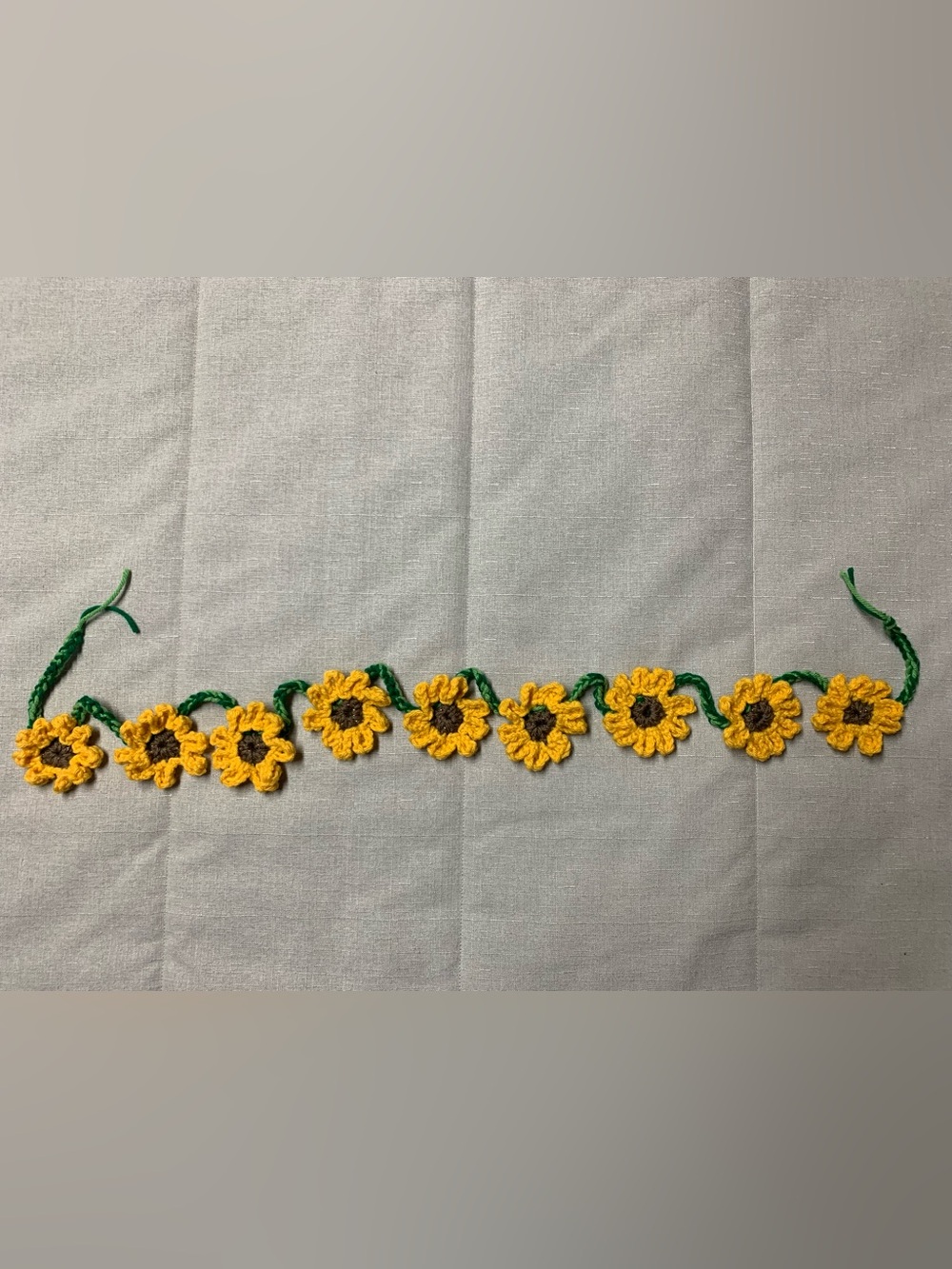 Handcrafted Yellow Sunflower Crochet Garland with Green Stem